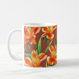 Taza De Café Patrón sin foco de alstromería pintado en agua