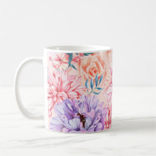 Taza De Café Patrón sin foco de crisantemo, rosa, peonía y