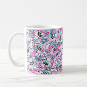 Taza De Café Patrón sin foco de flores y bayas púrpura, blu