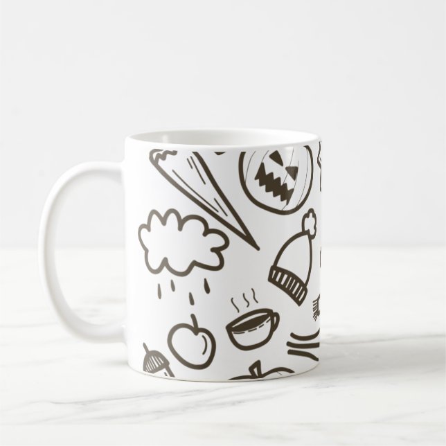 Taza De Café Patrón sin foco de garabato de Halloween, Hallowee (Izquierda)