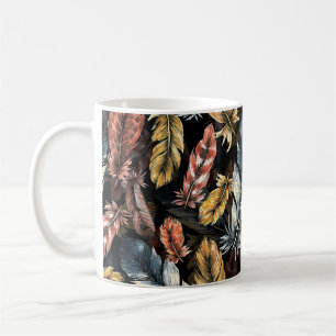 Taza De Café Patrón sin foco de plumas de aves.