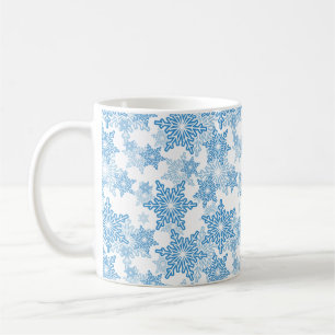 Taza De Café Patrón sin foco del copo de nieve blanco y azul