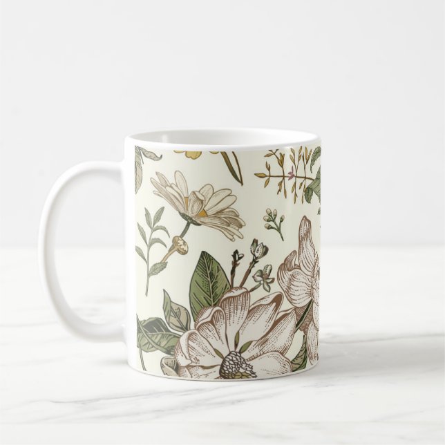 Taza De Café Patrón sin foco. Flujo aislado de florecimiento re (Izquierda)