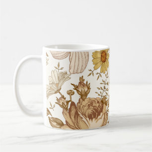 Taza De Café Patrón sin foco. Hermoso realismo rosa floreciente