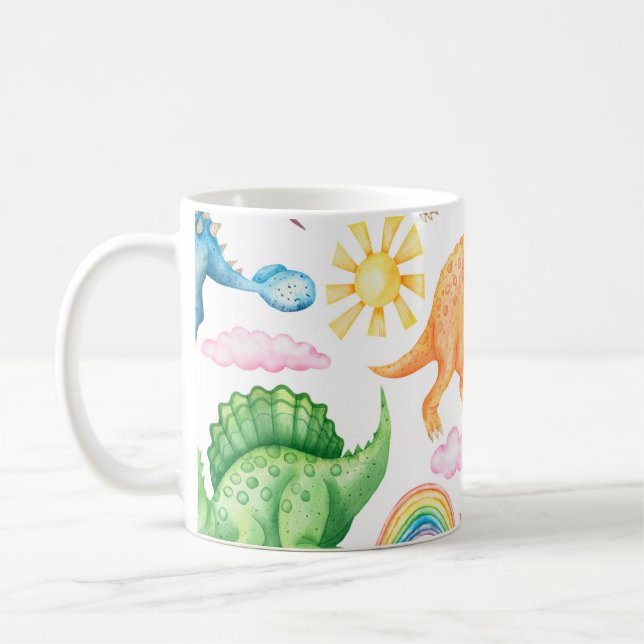 Taza De Café Patrón sin foco que representa dinosaurios de colo (Izquierda)