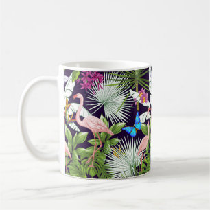 Taza De Café Patrón sin soldadura, fondo con flamingo y tro