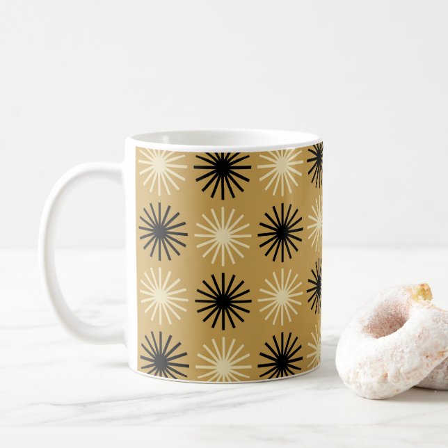 Taza De Café Patrón Starburst Moderno De Mediados Del Siglo (Con donut)