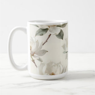Taza De Café Patrón suave y neutral de floración de magnolia