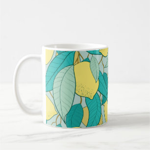 Taza De Café patrón transparente con jardín de limón dibujado a