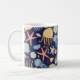 Taza De Café Patrón transparente con medusas, conchas, peces