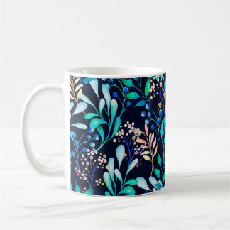 Taza De Café Patrón transparente de acuarela. Botánico complica
