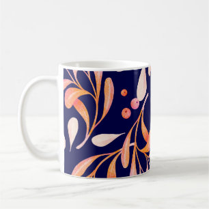 Taza De Café Patrón transparente de acuarela. Oscuridad botánic