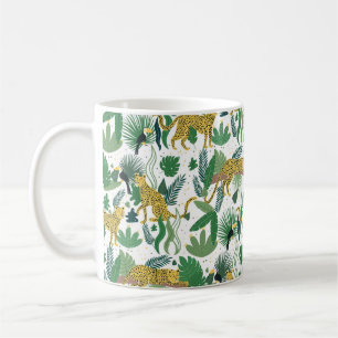 Taza De Café patrón transparente de leopardos en la jungla. Met