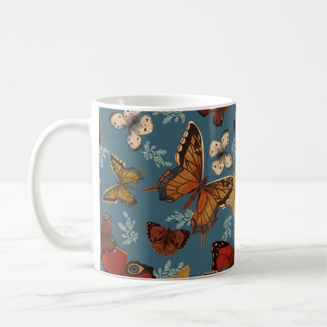 Taza De Café patrón transparente de mariposa azul (Izquierda)