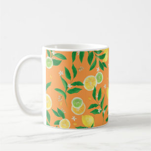 Taza De Café Patrón transparente de pintura acuarela con cítric