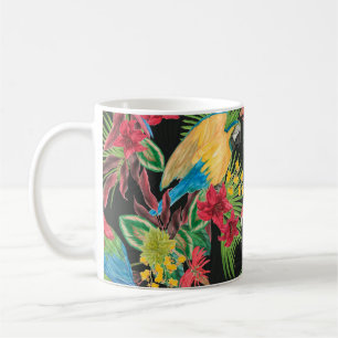 Taza De Café Patrón transparente de pintura acuarela con loros 