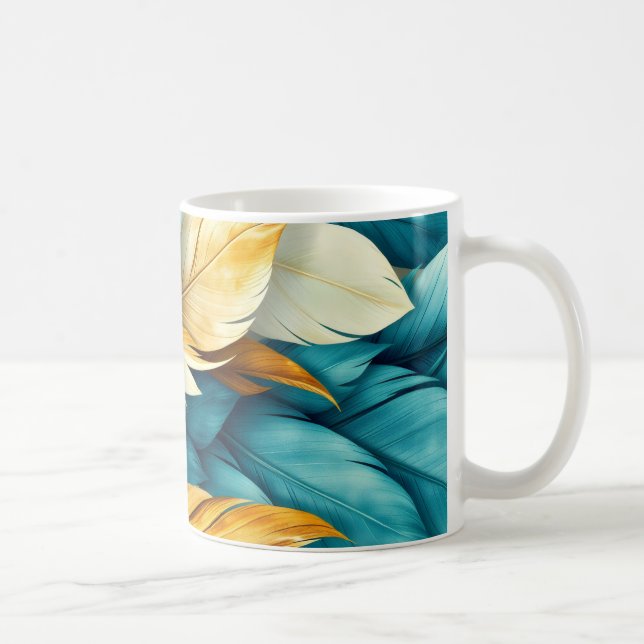 Taza De Café patrón transparente de plumas en cascada (Derecha)