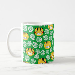 Taza De Café Patrón transparente tigre con hojas tropicales. K