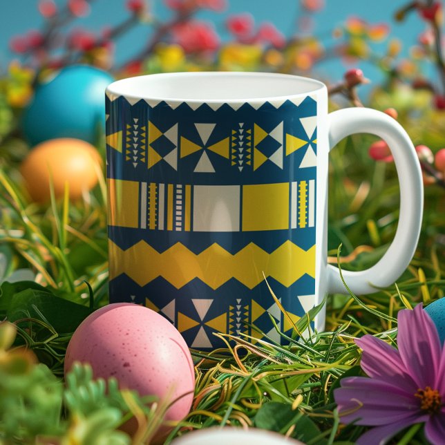 Taza De Café Patrón tribal tradicional azul verde (mug)
