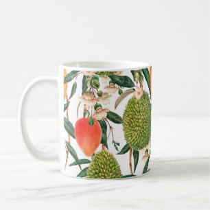Taza De Café Patrón tropical acuarela, fruto del durión, mango