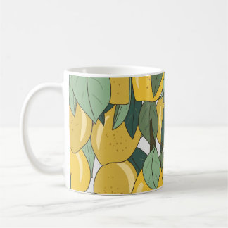 Taza De Café Patrón tropical con lémones amarillos.