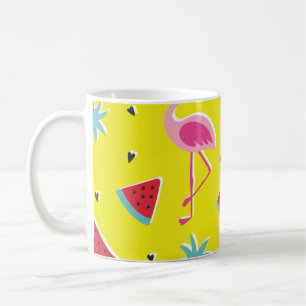 Taza De Café patrón tropical con piña rosa, flamencos, w