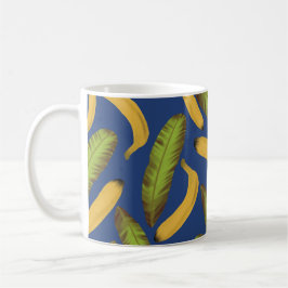 Taza De Café Patrón tropical de hojas de plátano azul
