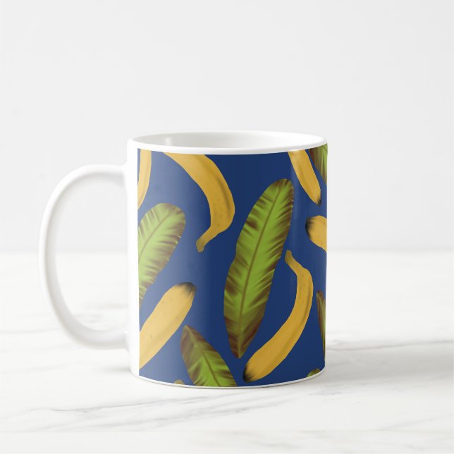 Taza De Café Patrón tropical de hojas de plátano azul (Izquierda)