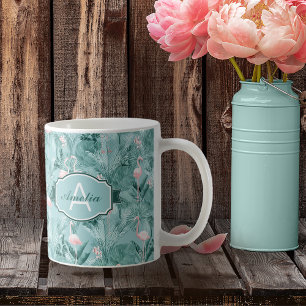 Taza De Café Patrón tropical de Orquídea Flamingo ID868 Verde a