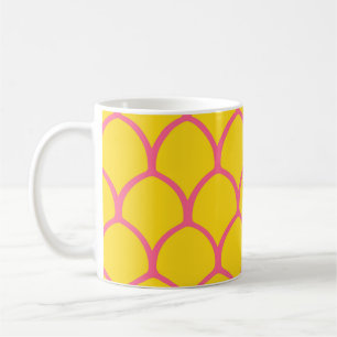Taza De Café Patrón Tropical de Piña en Rosa y Amarillo