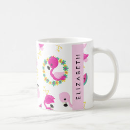 Taza De Café Patrón tropical, flamencos, flores, tu nombre