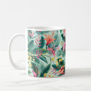 Taza De Café patrón tropical floral sin fisuras con hibiscus y