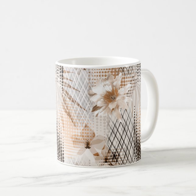 Taza De Café Patrón tropical gris, beige. (Anverso derecho)