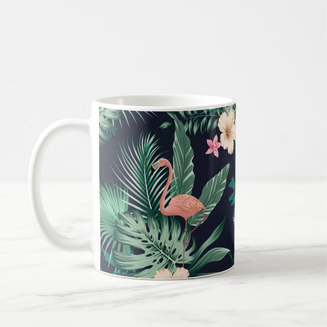 Taza De Café  patrón tropical sin fisuras con follaje exuberant (Izquierda)