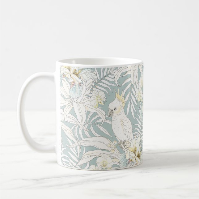 Taza De Café Patrón tropical sin foco con flores Orquídea, Fl (Izquierda)