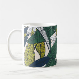 Taza De Café Patrón tropical sin foco con hojas de plátano. M