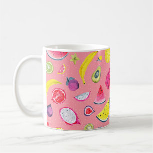 Taza De Café Patrón tropical sin foco de fruta exótica. Hand dr