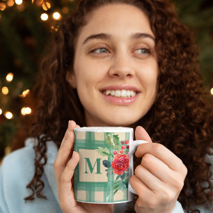Taza De Café Patrón único de manto de búfalo xmas monograma ver