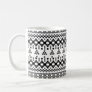 Taza De Café Patrón vectorial geométrico azteca blanco y negro