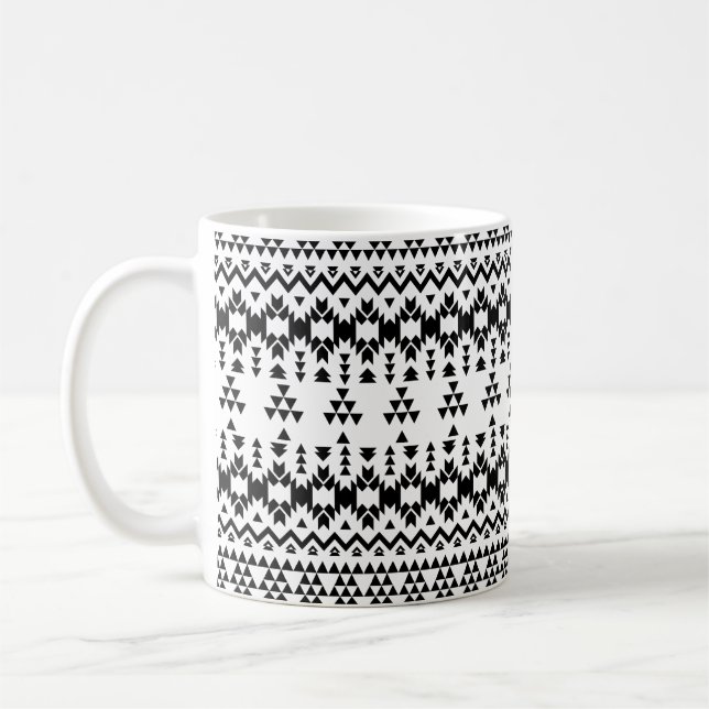 Taza De Café Patrón vectorial geométrico azteca blanco y negro (Izquierda)