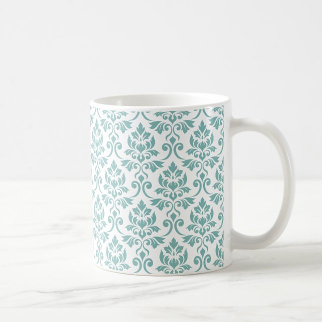 Taza De Café Patrón Verde azulado de Feuille Damask (Derecha)