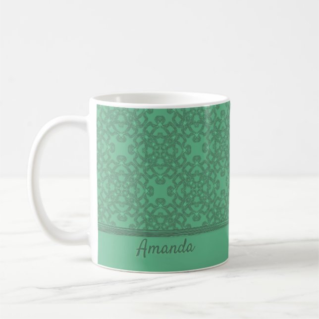Taza De Café Patrón verde de menta personalizado (Izquierda)