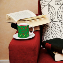 Taza De Café Patrón verde flores silvestres adormidera roja taz