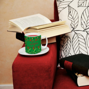 Taza De Café Patrón verde flores silvestres adormidera roja taz