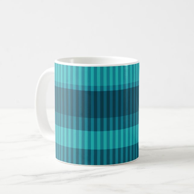 Taza De Café patrón vertical rayado de tonos turquesa azul (Anverso izquierdo)