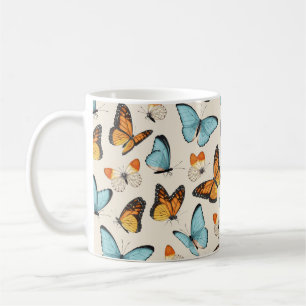 Taza De Café patrón vintage con mariposa tropical altamente de