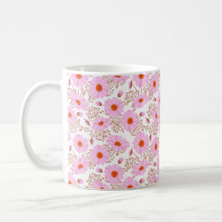 Taza De Café Patrón vintage de flores de margarita rosa sin foc