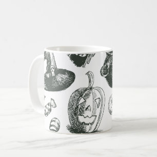 Taza De Café Patrón Vintage de Halloween en Blanco y Negro