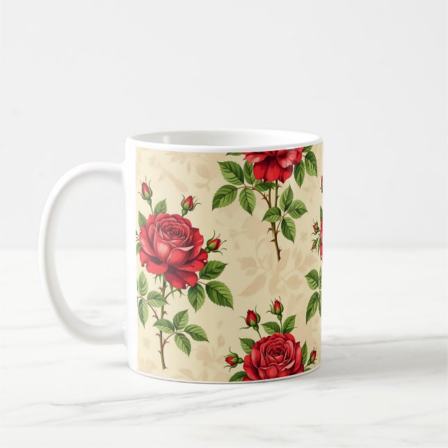 Taza De Café Patrón vintage de rosa roja (Izquierda)