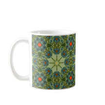Patrón vintage en verde con flores azules